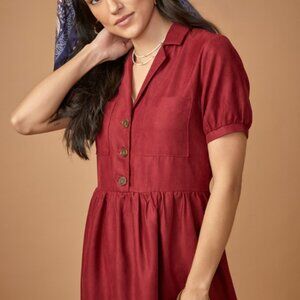 Red Suede Front Pocket Dress